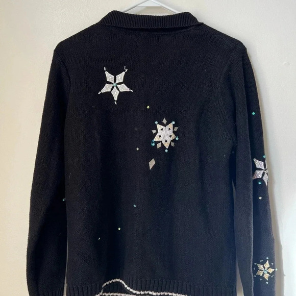 Karen Scott Sport Black Button Down Snowflake Cardigan - Picture 6 of 6